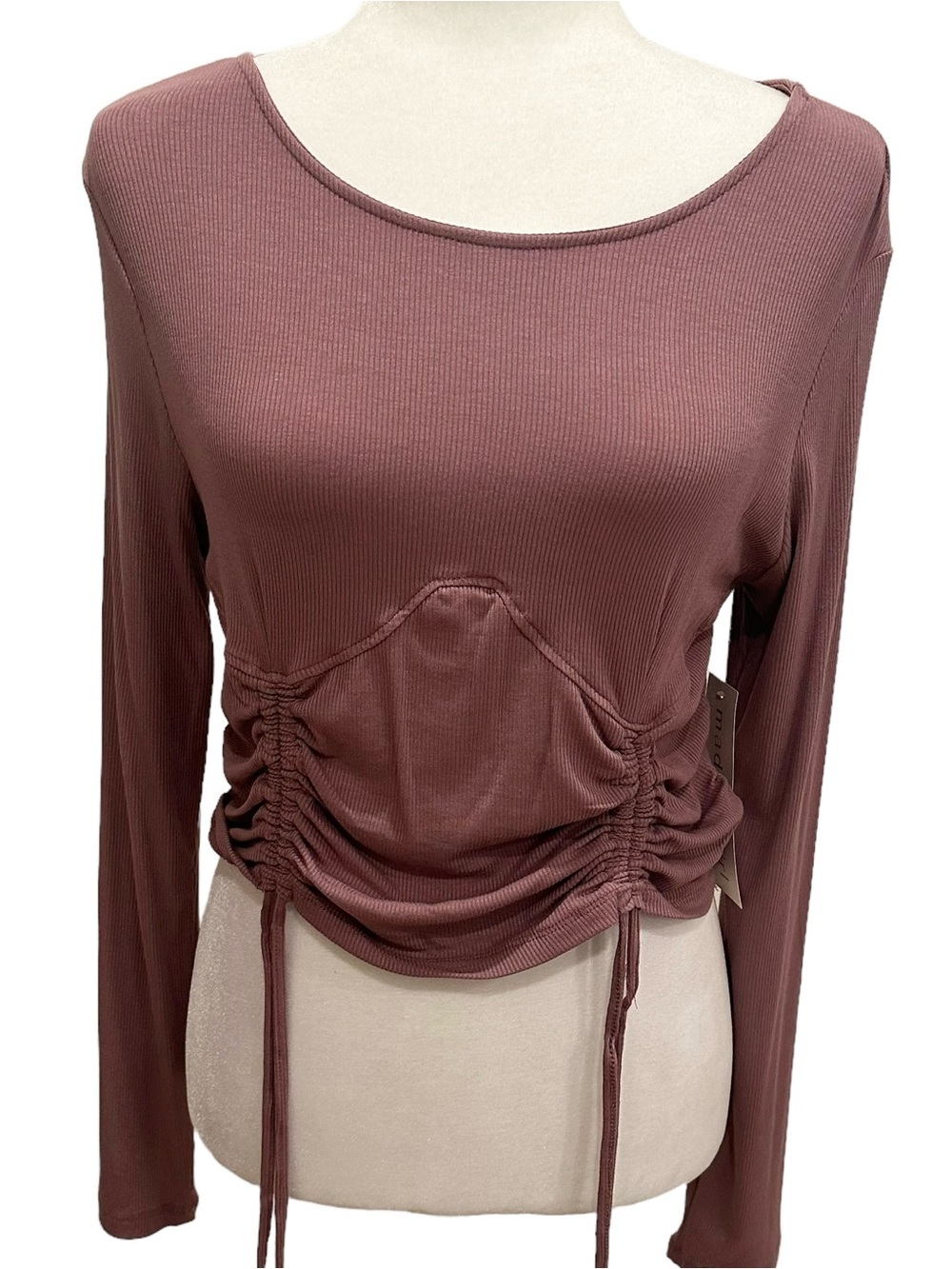NWT Madden Girl Mauve Drawstring Long Sleeve Crop Top Size XL